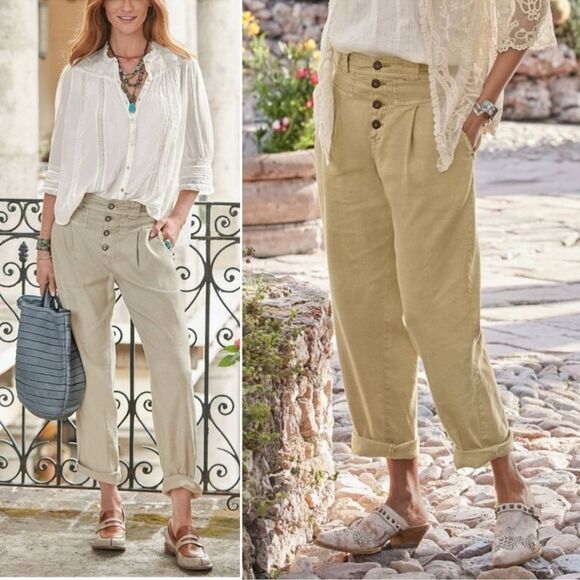 Sundance Quinn Bohemian Linen Blend Slouchy Pants Button Fly Size 12 Petite - Picture 1 of 10